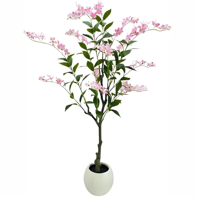 Happiq Kunstmatige Jasmijnboom - Voor Thuiskantoor & Binnen - Nepbloemplant, Faux Stijl - Witte Plantenbak - Flower Tree-150cm White