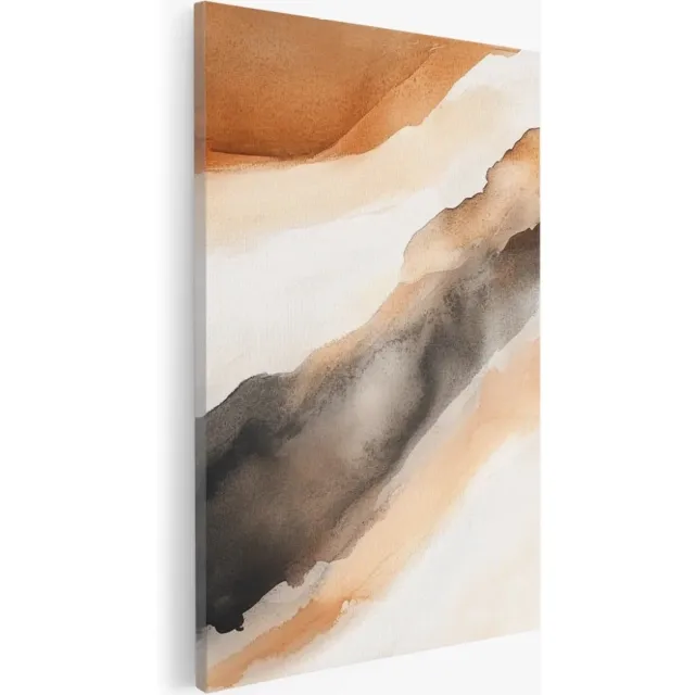 Saammp Canvas Schilderij - Beige strepen - kunst - Abstract - 75x100 - Foto op canvas - Wanddecoratie - Muurdecoratie Woonkamer - Kantoor Decoratie Multicolor