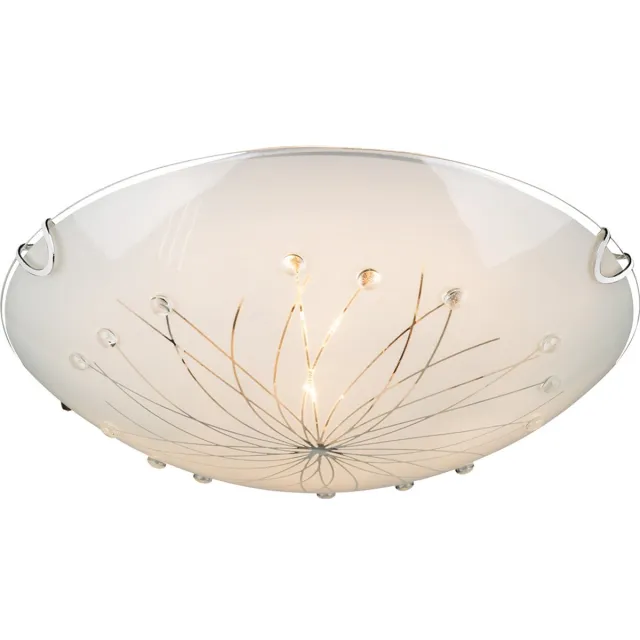 Globo Lighting Plafondlamp Woonkamerlamp Eetkamerlamp Ganglamp, 2 vlammen Satijnglas Metaal chroom, E27 fitting, DxH 30x6.5cm Wit