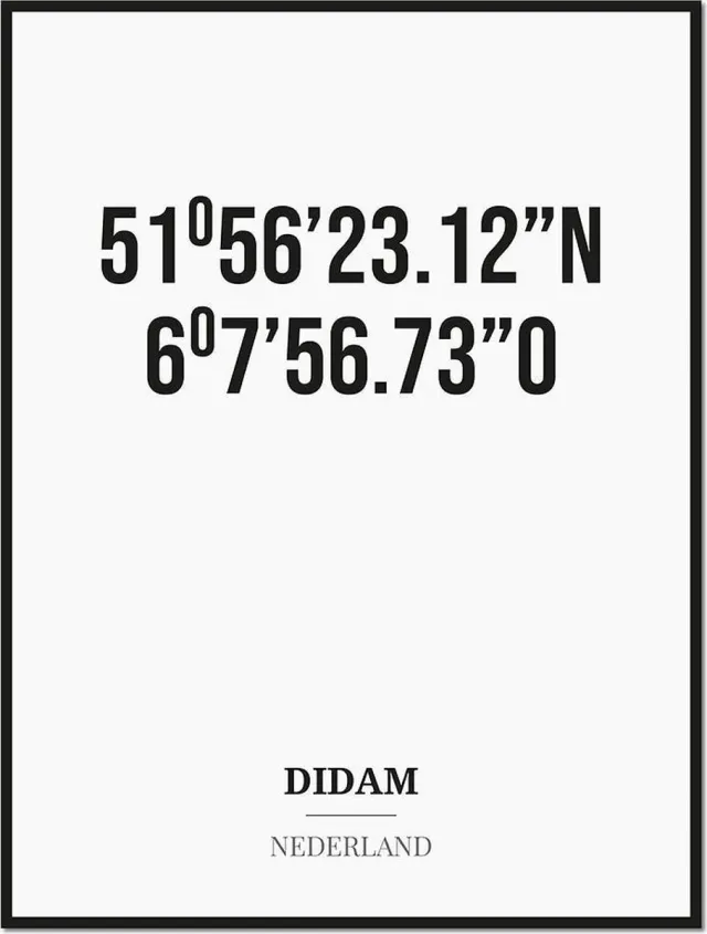 Studio216 Poster/kaart DIDAM met coördinaten zwart, wit