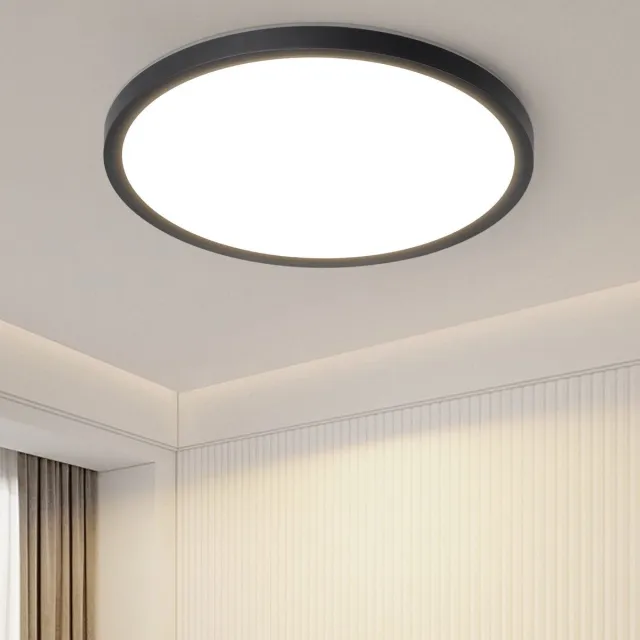 NETTLIFE Plafondlamp LED - Zwart - modern - 22cm - rond - 3000 K Warm wit Licht - Platte Plafondlamp - 18 W Woonkamerlamp - IP44 Waterdicht - voor Slaapkamer | Keuken | Gang