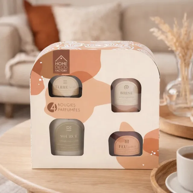 Home Deco Set van 4 Geurkaarsen – Elementen Collectie Cadeauset Bruin
