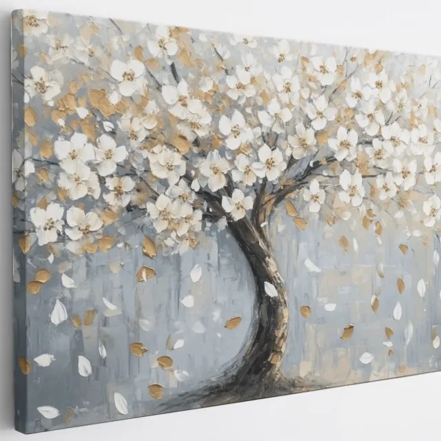 Saammp Canvas Schilderij - Boom met witte bloemen - Abstract - 30x20 - Foto op canvas - Wanddecoratie - Muurdecoratie Woonkamer - Slaapkamer decoratie - Canvas Print Multicolor