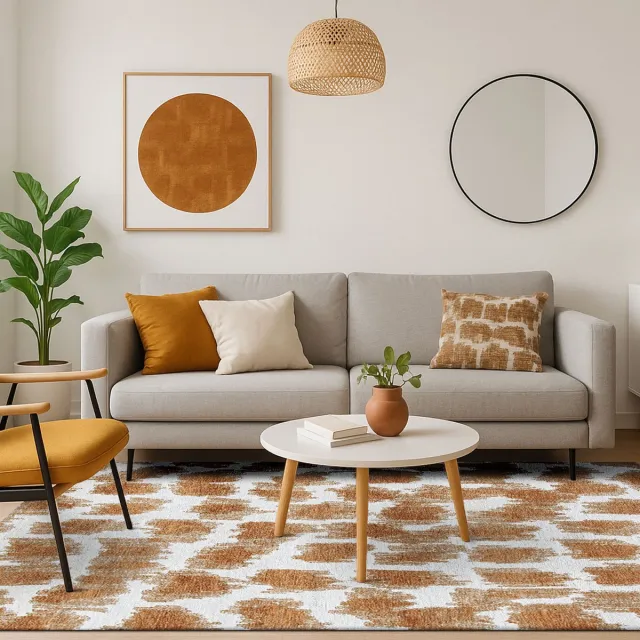 LOLA&MOI Binnen & Buiten Vloerkleed - 140 x 200 cm - Lola&Moi Ikat Golden Sand - Laagpolig Tapijt - Gerecycled PET - Made in Belgium - Circulair Goud