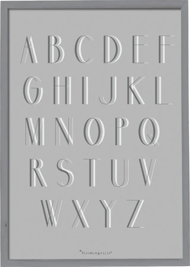 Bloomingville Tekstbord - Alfabet - Hout/Plexiglas - Grijs