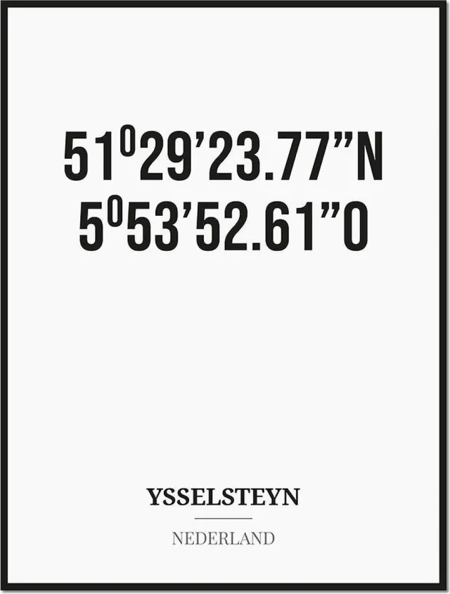 Studio216 Poster/kaart YSSELSTEYN met coördinaten zwart, wit