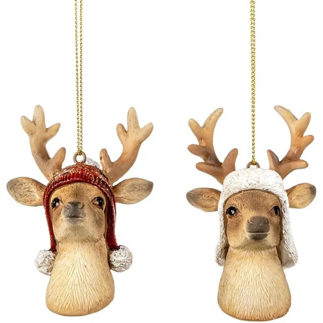 Goodwill Kerstbal-Hert met wintermuts Rood- Bruin - H 8 Cm Voordeel Ass. Per - 2 Stuks