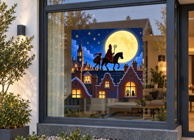 De Stickerman Sinterklaas Raamsticker 100cm Breed Herbruikbaar Weerbestendig (V24) Multi