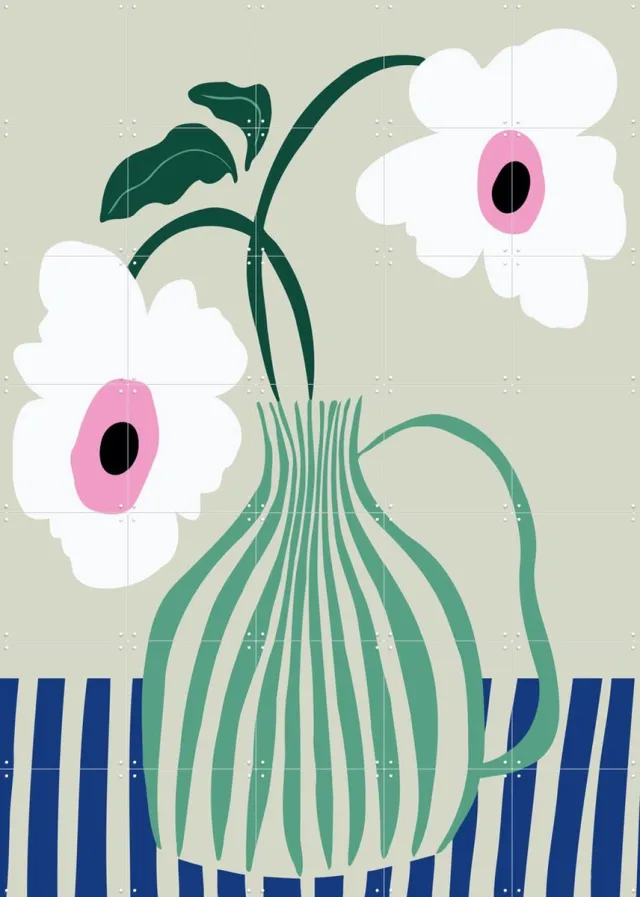 IXXI Floral Pottery Delight, Miho Art Studio & Various - 100 x 140 cm - Grote wanddecoratie en posters - Speels, Decoratieve kunsten, Illustraties Groen / Wit