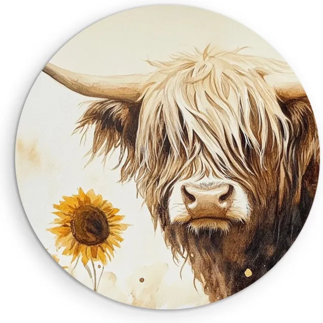Saammp Forex Muurcirkel - Schotse Hooglander Koe - Abstract - Dieren - Natuur - Ø 70 - Wandcirkel - Wanddecoratie Cirkel - muurdecoratie Woonkamer - Slaapkamer decoratie - Rond Schilderij