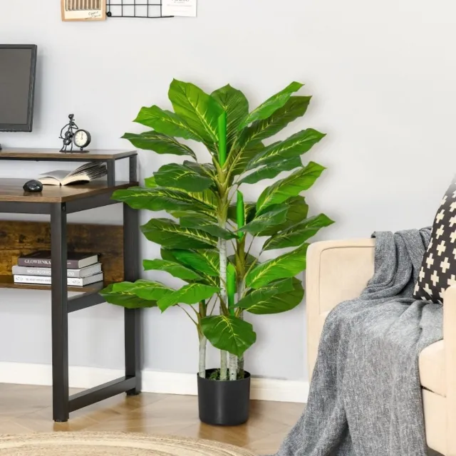 MEUNIQ Kunstplant kunstboom 95 cm met 33 bladeren en pot, polyethyleen, voor binnen & buiten, decoratieve kunstboom voor woonkamer of kantoor, groen