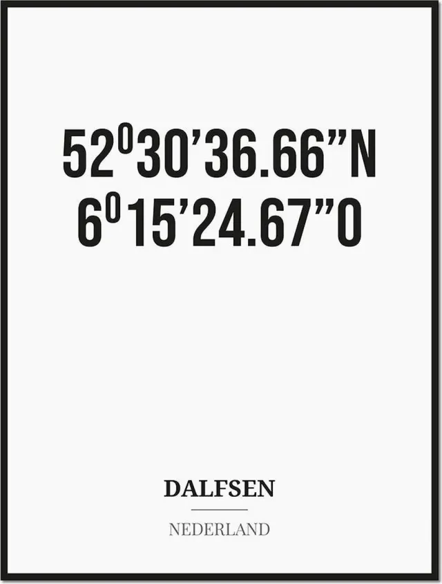 Studio216 Poster/kaart DALFSEN met coördinaten zwart, wit