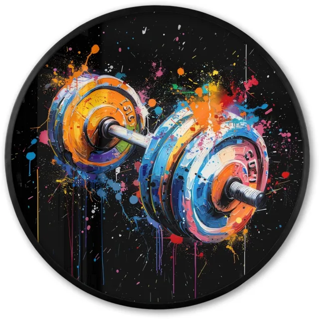 FrameYourWall Poster in lijst Rond - Fotolijst 60x60 cm - Posters - Graffiti - Sport - Fitness - Dumbbell - Gym - Ronde posterlijst zwart - Decoratie - Wanddecoratie woonkamer - Muurdecoratie slaapkamer