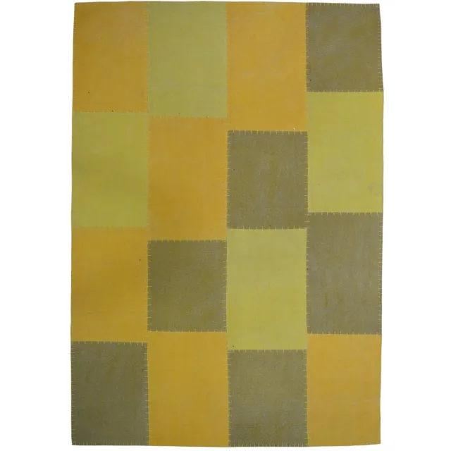 Padiro design laagpolig vloerkleed 160 x 230 cm - oker / geel - patchworkontwerp - met grote rechthoekige vlakken en vintage-uitstraling - voor vloerverwarming - van katoen