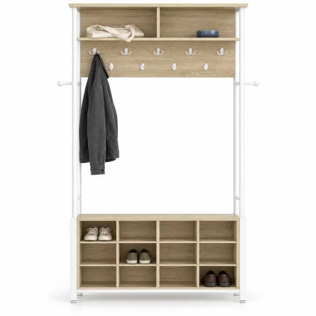 AIverig Kapstok met Schoenenrek en Zitbank - Eikenlook wit - 108 cm Eiken-wit