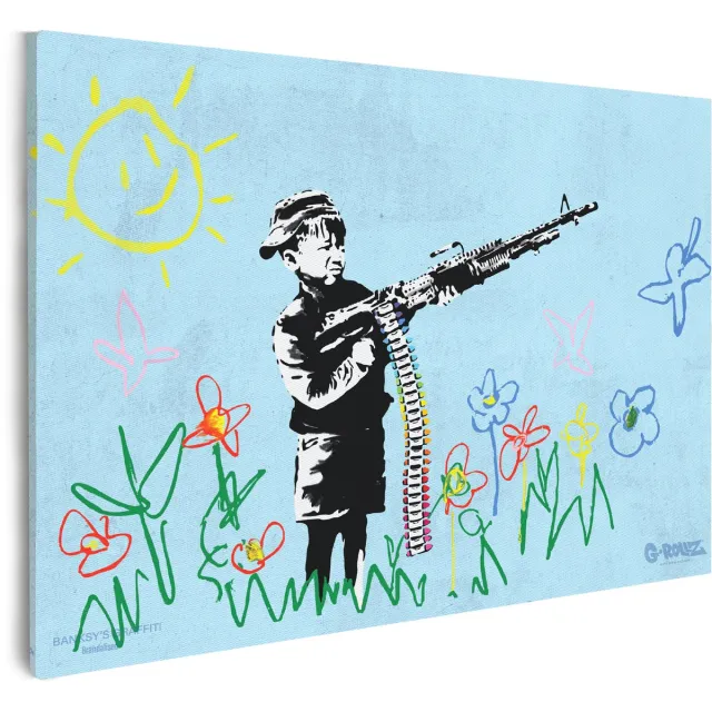 G-ROLLZ Banksy Graffiti - Canvas Schilderij 67,5x48cm - Schilderijen Woonkamer Crayon Boy