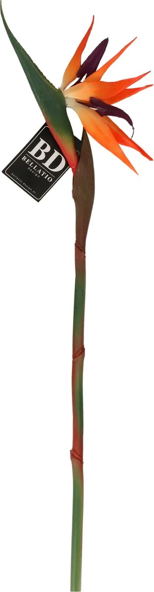 Bellatio Design Kunstbloem Strelitzia - 84 cm - losse steel - kunst zijdebloem - Paradijsvogelplant Oranje