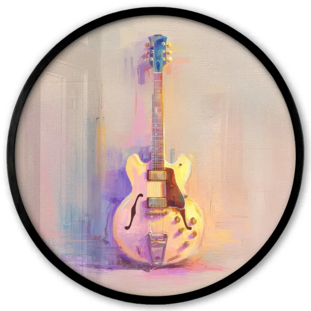 FrameYourWall Poster in lijst Rond - Fotolijst 40x40 cm - Posters - Gitaar - Pastel - Schilderachtig - Ronde posterlijst zwart - Decoratie - Wanddecoratie woonkamer - Muurdecoratie slaapkamer
