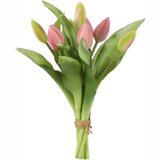 Viv! Home Luxuries Tulpen boeket - 7 stuks - kunststof bloem - lichtpaars - 32cm