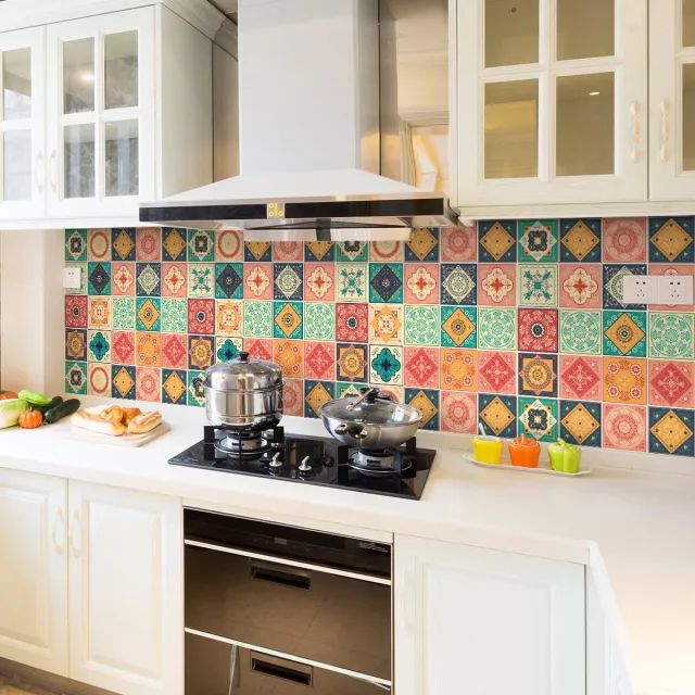 Ambiance Sticker Tegelstickers voor de muur in keuken en badkamer - 24 cementtegelstickers, Azulejos Rominario - 24 stickers, 15x15cm Multi color