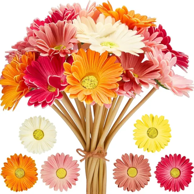 Shagam Kunstmatige Barberton Daisy - Kunstbloemen Boeket - artificial flowers bunch - Artificial Barberton Daisy - Gerbera Daisy - 18 stucks 6 Kleuren