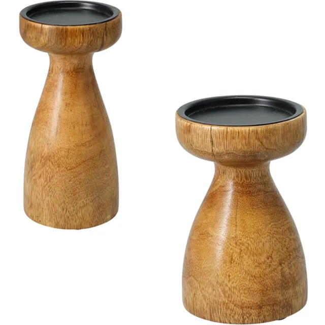 H&S Decoration houten kandelaar - kaars - kaarsen - sinterklaas - kandelaar hout - stompkaarsen - per 2 stuks houtkleur