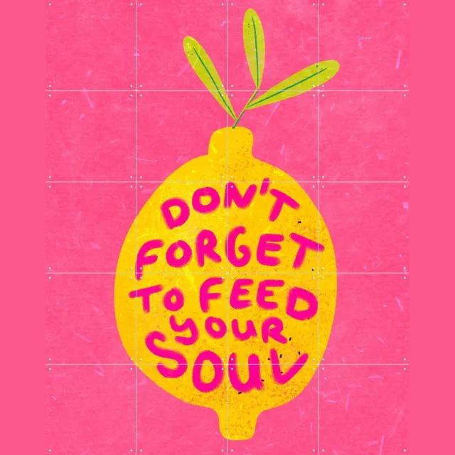 IXXI Soulfood Lemon, Raissa Oltmanns - 80 x 100 cm - Grote wanddecoratie en posters - Speels, Illustraties, Typografie, Grafisch Ontwerp, Slaapkamer Roze / Geel