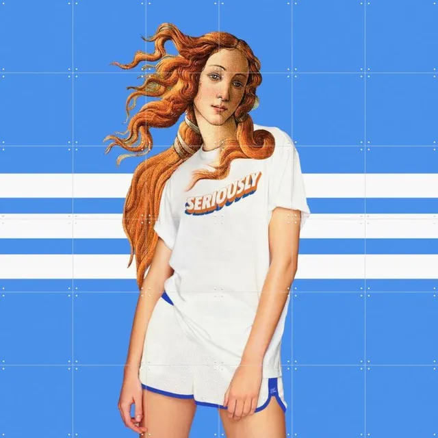 IXXI Venus Outfit, Paste in Place - 120 x 120 cm - Grote wanddecoratie en posters - Digitale Kunst, Illustraties, Kleurrijk, Pop art, Grafisch Koele tinten / Blauw