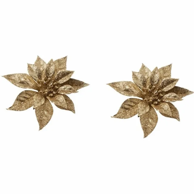 Cosy&Trendy Cosy & Trendy Kersthanger - 3x - bloem - op clip - goud - 18 cm - Kerstboomversiering Goudkleurig