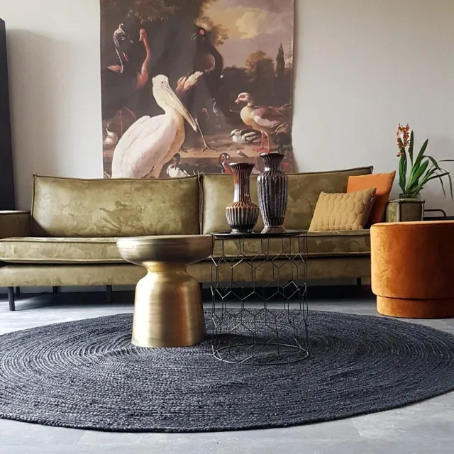 MrCarpet Rond jute vloerkleed Zwart/Antraciet 160cm Mrcarpet