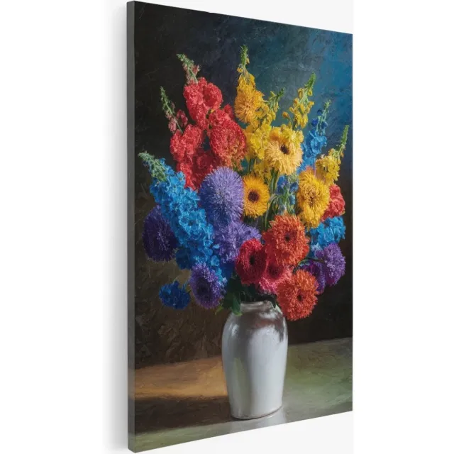 Saammp Canvas Schilderij - Natuur - Abstract - Vaas met bloemen - 40x60 - Foto op canvas - Wanddecoratie - Muurdecoratie Woonkamer - Kantoor Decoratie Multicolor