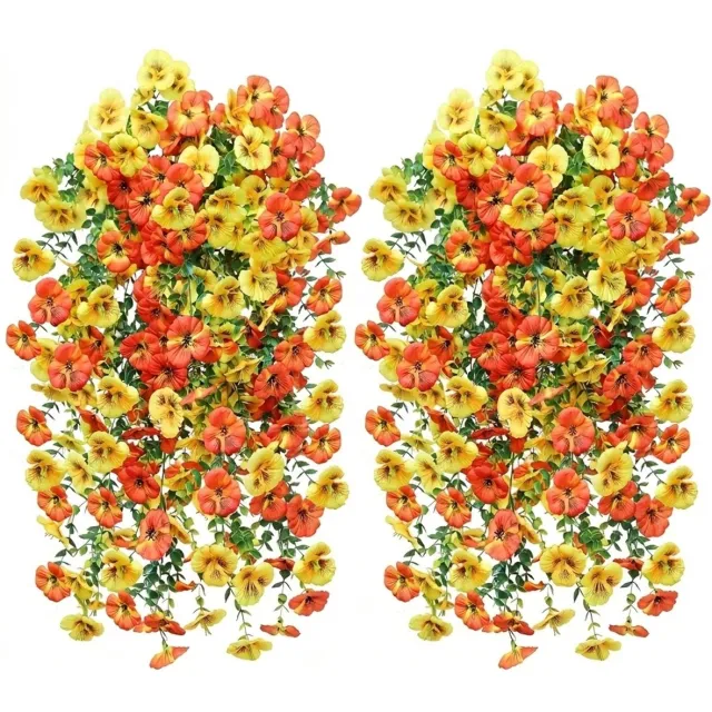 NUVEX Geel oranje hangende kunstbloemen set van 2 stuks kunstbloemen decoratie hangplant balkon veranda muur bloemrank Geel en oranje