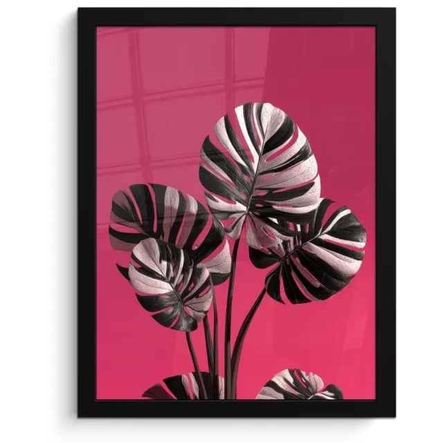 FrameYourWall Poster in lijst - Fotolijst 30x40 cm - Posters - Bladeren - Rond - Roze - Posterlijst zwart - Decoratie - Wanddecoratie woonkamer - Muurdecoratie slaapkamer