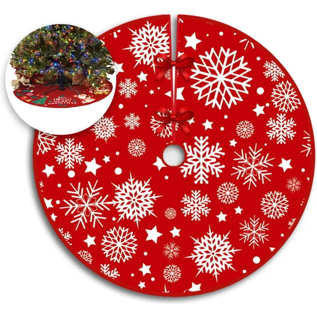 BTH Kerstboomrok Kerstkleed Kerstboomkleed Kerst Versiering Decoratie Kerstrok Kleed Vloerkleed Sneeuw 90cm – 1 Stuk Rood
