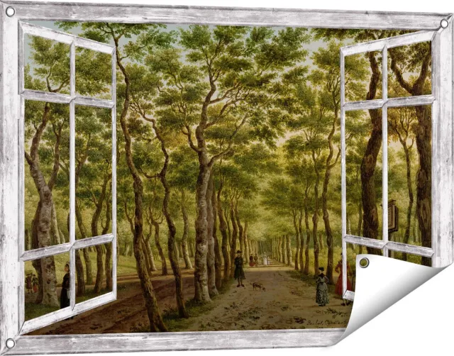 Gards Tuinposter Doorkijk Het Herepad in het Haagse Bos - Paulus Constantijn la Fargue - 90x60 cm - Tuindoek - Tuindecoratie - Wanddecoratie buiten - Tuinschilderij Grijs