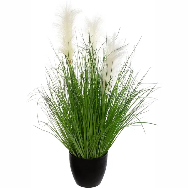Atmosphera siergras kunstplant - grasplant sprieten/pluimen - donkergroen - H70 cm - in pot - pvc - kunstplanten binnen