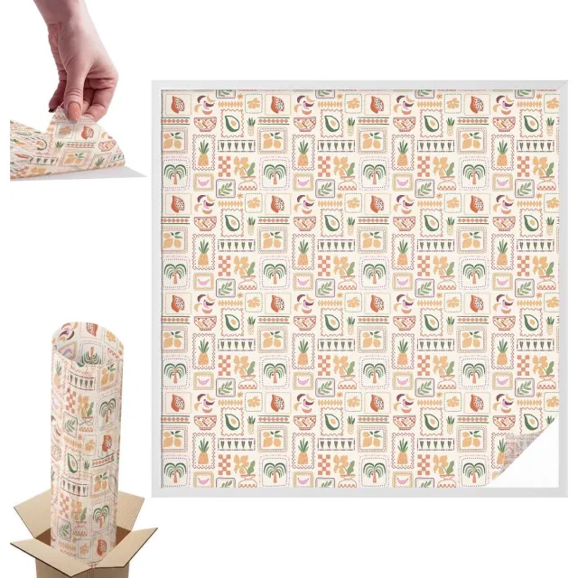 TULUP Raamfolie Anti inkijk - Folkloristische patronen Anti inkijk Raamfolie - 100x100 cm - Beige Raamfolie Tegen inkijk - Zelfklevende Anti inkijk Folie Glas in Lood - Voor de keuken, hal en woonkamer - Zonwerende Raamfolie Glas in Lood Beige - Folkloristische patronen