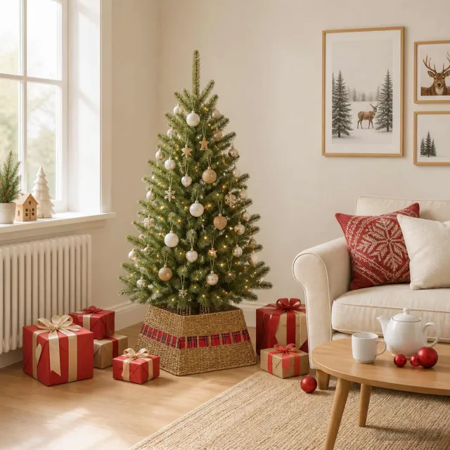 vidaXL Kerstboomkraag Vierkant Naturel 50 x 50 x 25 cm Zeegras Bruin