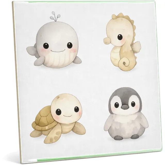 Mr Cadeautjes Tegel 20 x 20 cm - design Pastel zeedierenportretten met minimalistische witte ruimte | cadeau