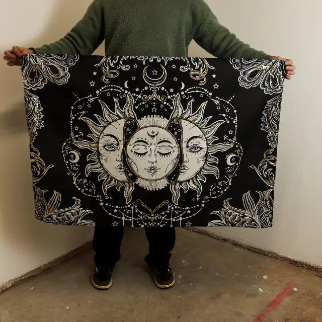 Ancient Wisdom Wandkleed - Katoenen wanddecoratie 70x110cm - wanddecoratie - kunstwerk - Capiz-glas - muurhanger - interieurdecoratie Goud