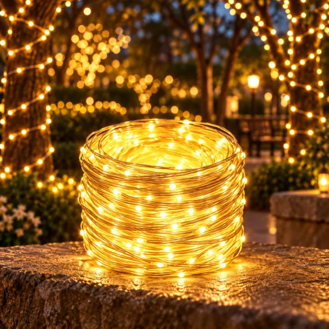MUPOO Lichtsnoer Buiten 30M 300 LEDs - Lichtslinger Buiten met 8 Lichtstanden & Geheugenfunctie - Kerstverlichting Buiten - Tuinverlichting & Kerstboomverlichting voor Tuin, Gevel en Kerstboom - Warm Wit - 1 Stuk