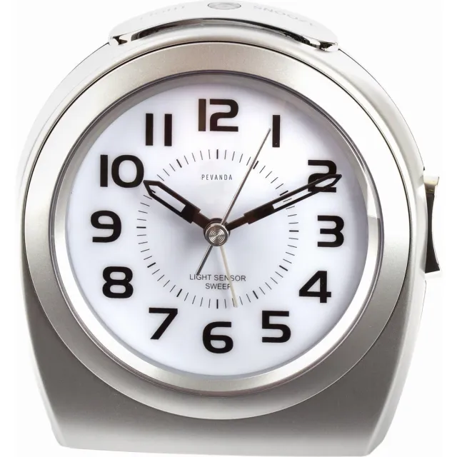 Pevanda SC910SP METALLIC SILVER - Wekker - Analoog - Stil uurwerk - Snooze - Sweep Automatische Lichtsensor - Kunststof - Zilverkleurig