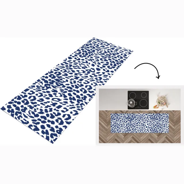 KitchenYeah Keukenloper - Loper keuken - Dierenprint - Panter - Blauw - Keukenloper vinyl Multicolor