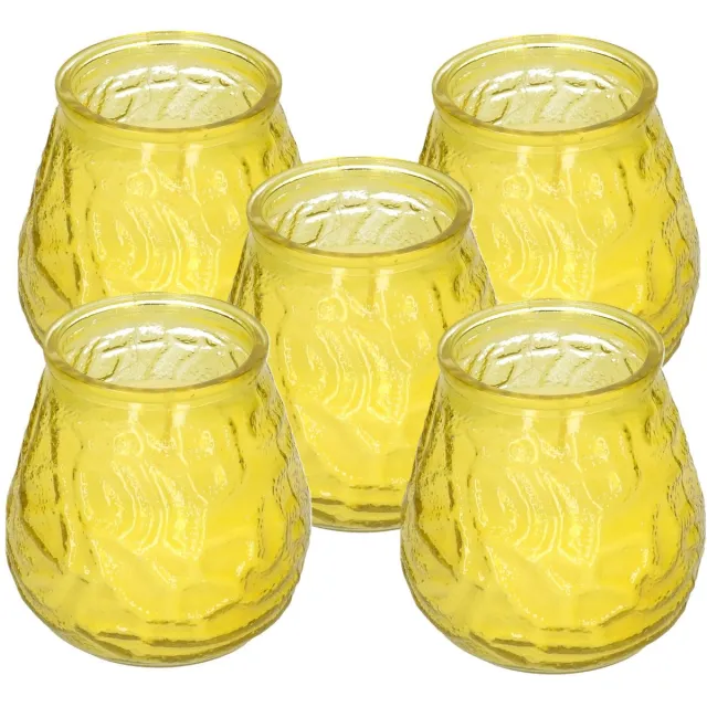 H&S Collection windlicht - 5x - geel - glas - citrus geur - 48 branduren - geurkaars Lichtgeel