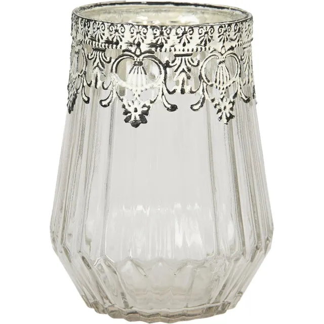 Clayre & Eef Glazen Theelichthouder Ø 12*18 cm Transparant Glas Rond Waxinelichthouder Windlichthouder