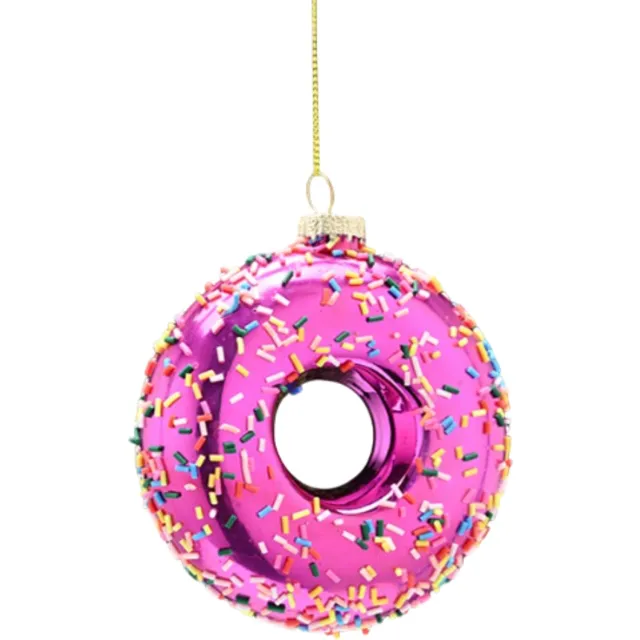 Something Different Sfeervolle 'Sprinkle Donut' Glazen Kersthangdecoratie - Roze Donut met Sprenkels Kerstbal - 9 cm Multicolours