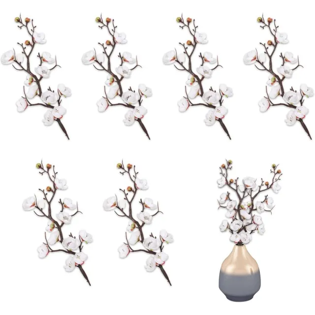 Famanu Kunstmatige Witte Pruimenbloesem Stuks - Set van 6 Realistische Zijden Nepbloemen voor Thuis - Keuken - Kantoor - Hoteldecoratie en Bloemstuk Centerpieces voor Tafel
