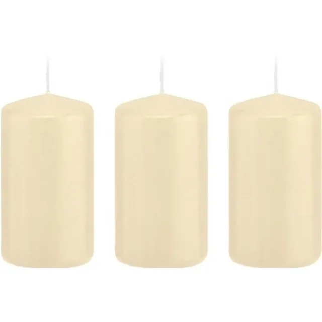 Trend Candles Cilinderkaars/stompkaars - 3x - cremewit - 5 x 10 cm - 23 branduren - met brandvertragende folie
