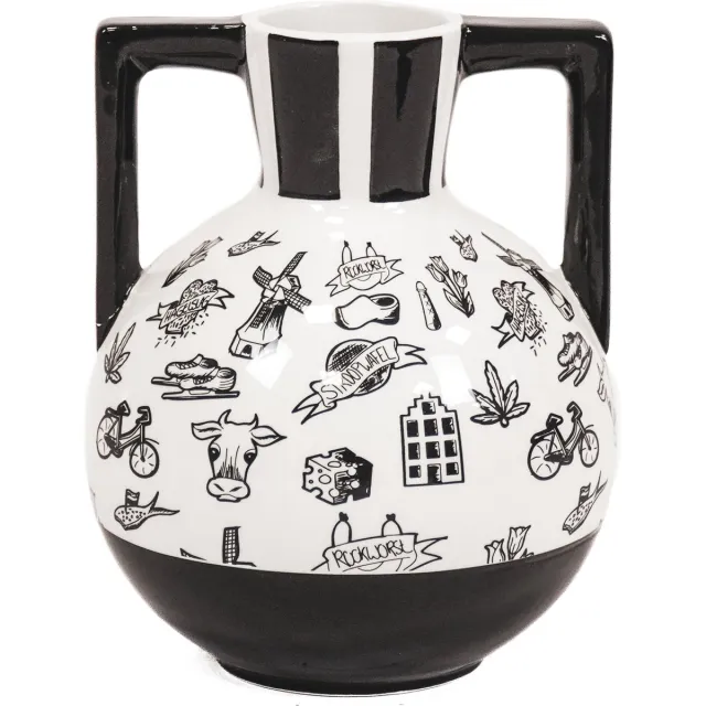 Housevitamin Kettlebell Vase - Dutch Black - 14,5x14,5x18,5cm Design - Eyecatcher. Zwart-Wit