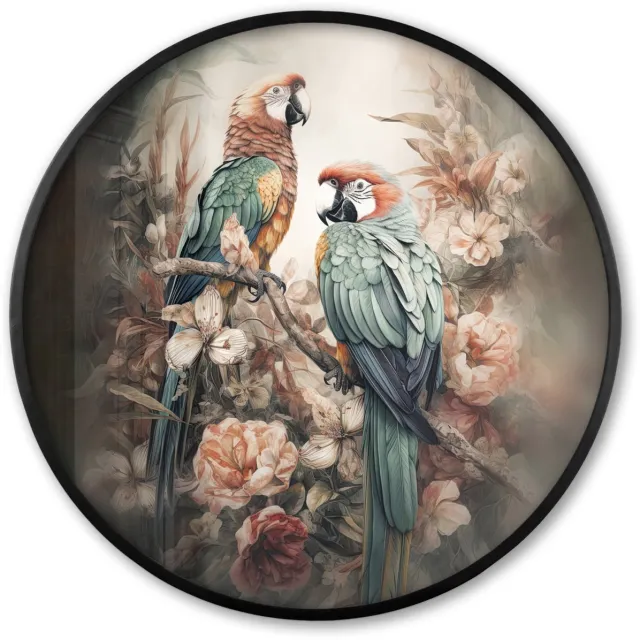 FrameYourWall Poster in lijst Rond - Fotolijst 80x80 cm - Posters - Papegaaien - Vogels - Natuur - Bloemen - Ronde posterlijst zwart - Decoratie - Wanddecoratie woonkamer - Muurdecoratie slaapkamer